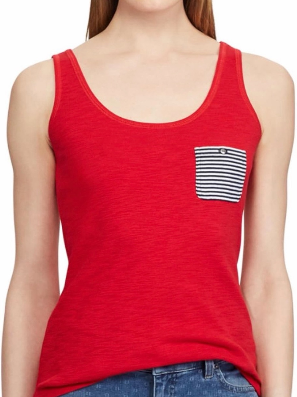 Chaps Women's Plus Size Striped-Pocket Tank Top (Yacht Red, XL)